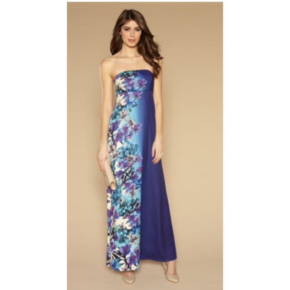 Monsoon Purple Strapless Floral  Maxi  Evening Gown Dress Women's US Sz 4 New